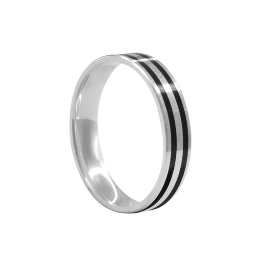 Anillo masculino dos líneas negras plata 925